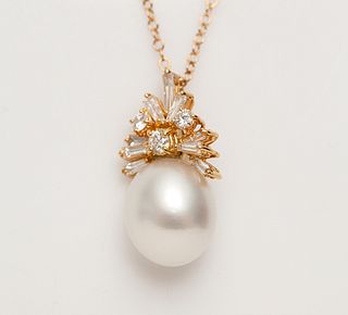Diamond, South Sea Cultured Pearl, 14k Necklace