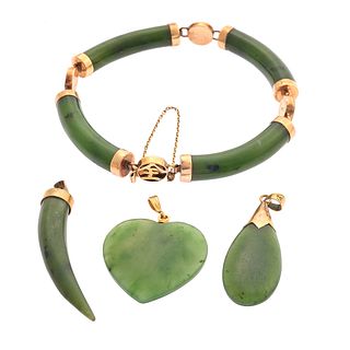 Group of Nephrite, 14k, Gold-Tone Jewelry Items