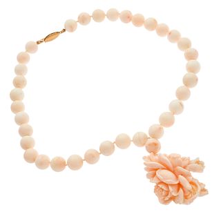 Angel Skin Coral, 14k Yellow Gold Necklace