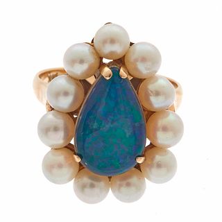 Opal Doublet, Cultured Pearl, 14k Ring
