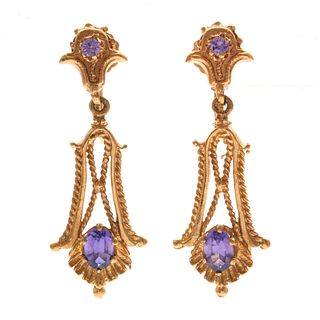 Pair of Amethyst, 14k Yellow Gold Ear Clips