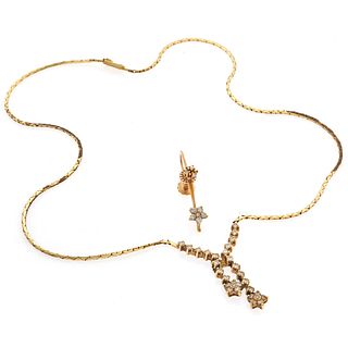 Diamond, 14k Yellow Gold Necklace with Single Earring