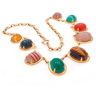 Multi-Stone Scarab, 14k Yellow Gold Necklace