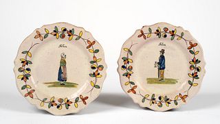 Antique French Faience Pair of Plates by Beatrix Pouplard