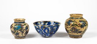 Glazed Ceramics, Two Qajar Vases and a Cinque Terre Bowl