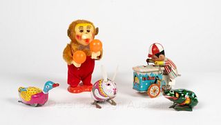 Five Vintage Wind Up Toys with Boxes