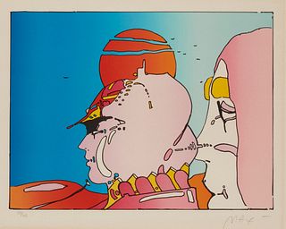 Peter Max (b. 1937), "Talking to Karen," 1980, Screenprint in colors on wove paper, Image: 16.75" H x 22.5" W