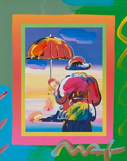 Peter Max (b. 1937), "Umbrella Man," 2006, Mixed media and acrylic in colors on paper, in a mount with portions designed by the artist, Sight of paper