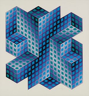 Victor Vasarely (1906-1997), "Sinvilag," Scree, nprint in colors on paper, Image: 27.5" H x 25" W; Sight: 31" H x 29" W