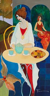 Itzchak Tarkay (1935-2012), Teatime, Acrylic on canvas