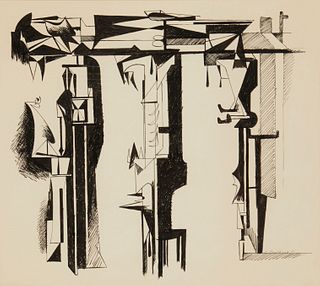 Hans Burkhardt (1904-1994), Abstract, 1951, Ink on paper, Sight: 21.25" H x 23.25" W