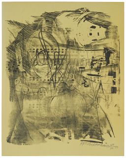 Robert Rauschenberg (1925-2008), "Strawboss" from the "Stoned Moon" series, 1969-70, Lithograph in black and khaki on wove paper, Image/Sheet: 30" H x