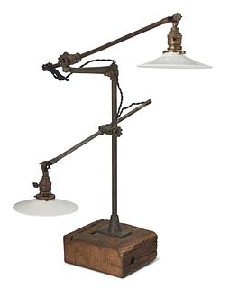 A pair of industrial-style task lamps