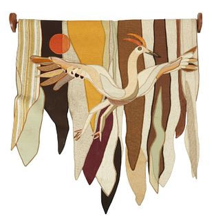 Helen Webber (b. 20th century), "Heron" from "Other Images," 1978, Mixed textiles, 75" H x 76.5" W