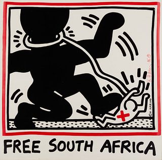 Keith Haring (1958-1990), "Free South Africa," 1985, Offset lithograph in colors on glossy poster paper, 47.875" H x 47.875" W