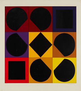 Victor Vasarely (1906-1997), "Topaze," from the "Lapidaire" portfolio, 1968, Screenprint in colors on paper, Image: 27.25" H x 25.625" W; Sight: 32.5"