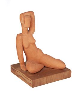 William D. Case (active 20th century), "Terra Cotta Sketch," Ceramic on wood base, 11.5" H x 8" W x 6" D; with base: 13.125" H x 9.25" W x 8.875" D