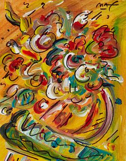 Peter Max (b. 1937), "Flower Vase," Mixed media on canvas board, Sight: 9.5" H x 7.5" W