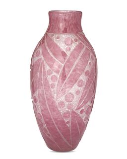 David GuEron DeguE (1892-1950), A French art glass vase, circa 1926-1939, 16.25" H x 7.5" Dia.