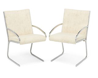 A pair of Milo Baughman-style chrome side chairs
