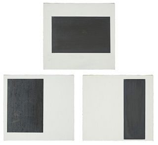 Jan Taylor (b. 20th century), Three works, 1987, Oil and lead on linen over panel, Overall of each: 18" H x 19.5" W x 1.75" D