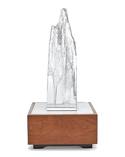 A Daum crystal iceberg sculpture with lighted base
