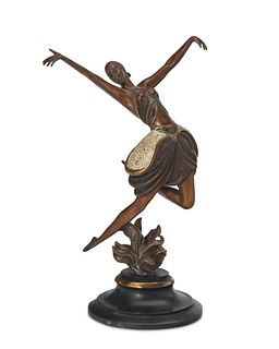Romain (ErtE) de Tirtoff (1892-1990), "La Danseuse," 1986, Patinated, polished, and cold-painted bronze, 13.75" H x 8" W x 6.5" D