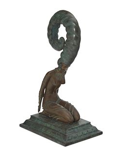 Romain (ErtE) de Tirtoff (1892-1990), "La Plume," 1980, Patinated bronze, 14.5" H x 6" W x 9" D