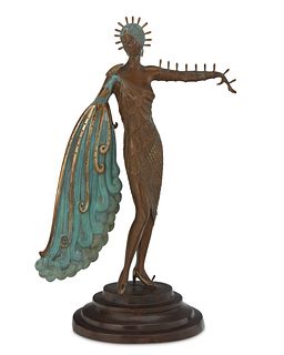 Romain (Erte) de Tirtoff (1892-1990), "Diva," 1984, Polished, patinated and cold-painted bronze, 18" H x 12.325" W x 5.75" D