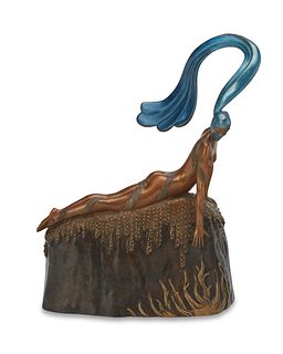 Romain (ErtE) de Tirtoff (1892-1990), "French Rooster," 1987, Patinated and cold-painted bronze, 15.5" H x 11" W x 4.5" D