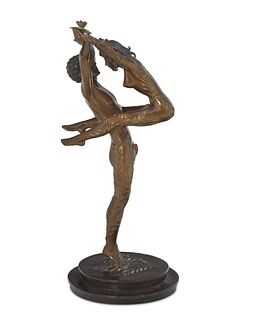 Romain (ErtE) de Tirtoff (1892-1990), "Amants," 1980, Cold-painted and patinated bronze, 18.75" H x 7" W x 8" D
