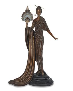 Romain (ErtE) de Tirtoff (1892-1990), "Aphrodite," 1986, Patinated, polished, and cold-painted bronze, 18" H x 11" W x 5" D
