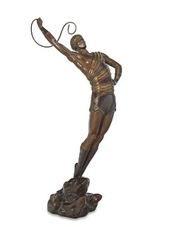 Romain (ErtE) de Tirtoff (1892-1990), "La Dansuer," 1980, Patinated and polished bronze, 18.25" H x 6.5" W x 9.25" D