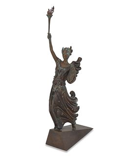 Romain (ErtE) de Tirtoff (1892-1990), "Liberty, Fearless and Free,i 1984, Patinated and cold-painted bronze, 28.5" H x 12" W x 5.5" D