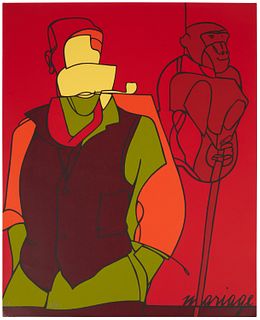 Valerio Adami (b. 1935), "Le Mariage," Screenprint in colors on wove paper, watermark Arches, Image/Sheet: 39.5" H x 29.5" W