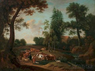German School, 19th Century      Cattle and Herders Fording a Small Stream