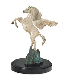 Paul Wegner (b. 1950), "Pegasus," 1983, Polished and cold-painted bronze, 19.25" H x 12.75" W x 15.125" D