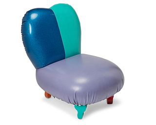 Harry Siegel (b. 20th century), A Memphis-style multicolor slipper chair, circa 1980s, 35" H x 26" W x 26.5" D