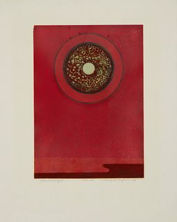 Tojnen (20th century), "The Scarlett Ring," 1976, Etching in colors on paper, Plate: 16.5" H x 12" W; Sight: 23.75" H x 19.75" W
