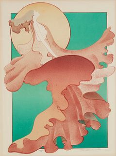 Mr. Blackwell (1922-2008), Woman in a coral-colored dress, Lithograph in colors on paper, Sight: 23.25" H x 17.25" W