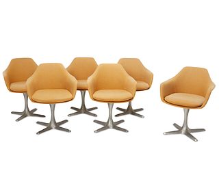 Maurice Burke (1921-2013), Six Space Age "Star" dining chairs for Arkana, circa 1960s, Each: 31.5" H x 24" W x 16.5" D