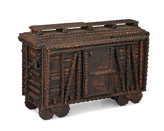 A Tramp Art-style Hermitage des Artistes box car tabletop item