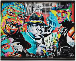 American School 20th Century, Legendary rappers, Digital print in colors on acrylic laid to canvas, as issued, 31.5" H x 39.5" W x 1" D