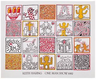 After Keith Haring (1958-1990), "Keith Haring: One Man Show" 1982, Color image on poster paper, Image/Sheet: 33.5" H x 39.625" W