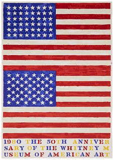 After Jasper Johns (b. 1930), "1980 The 50th Anniversary of the Whitney Museum of American Art," Lithograph in colors on paper, Sight: 43.75" H x 28.5