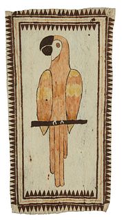 20th century, Parrot on a perch, Pigment on barkcloth, 17.5" H x 9.25" W