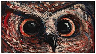 Philip Stein (aka Estano) (1919-2009), Owl eyes, 1959, Oil on Masonite, Sight: 9.25" H x 16.5" W