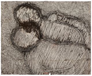 Michael Haas (b. 1934), "The Kiss," 1983, Charcoal and pigments on handmade paper, Image/Sheet: 41.25" H x 34" W
