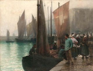 William Edward Norton (American, 1843-1916)      Bustling Fishing Port