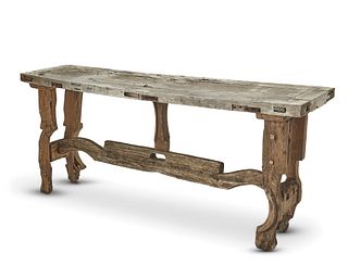 A rustic work table